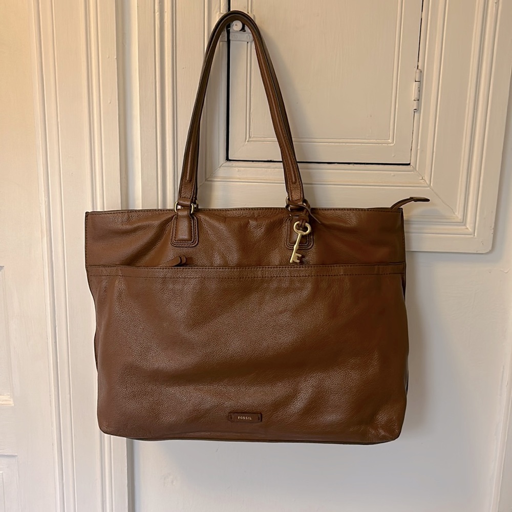 Fossil leather work tote